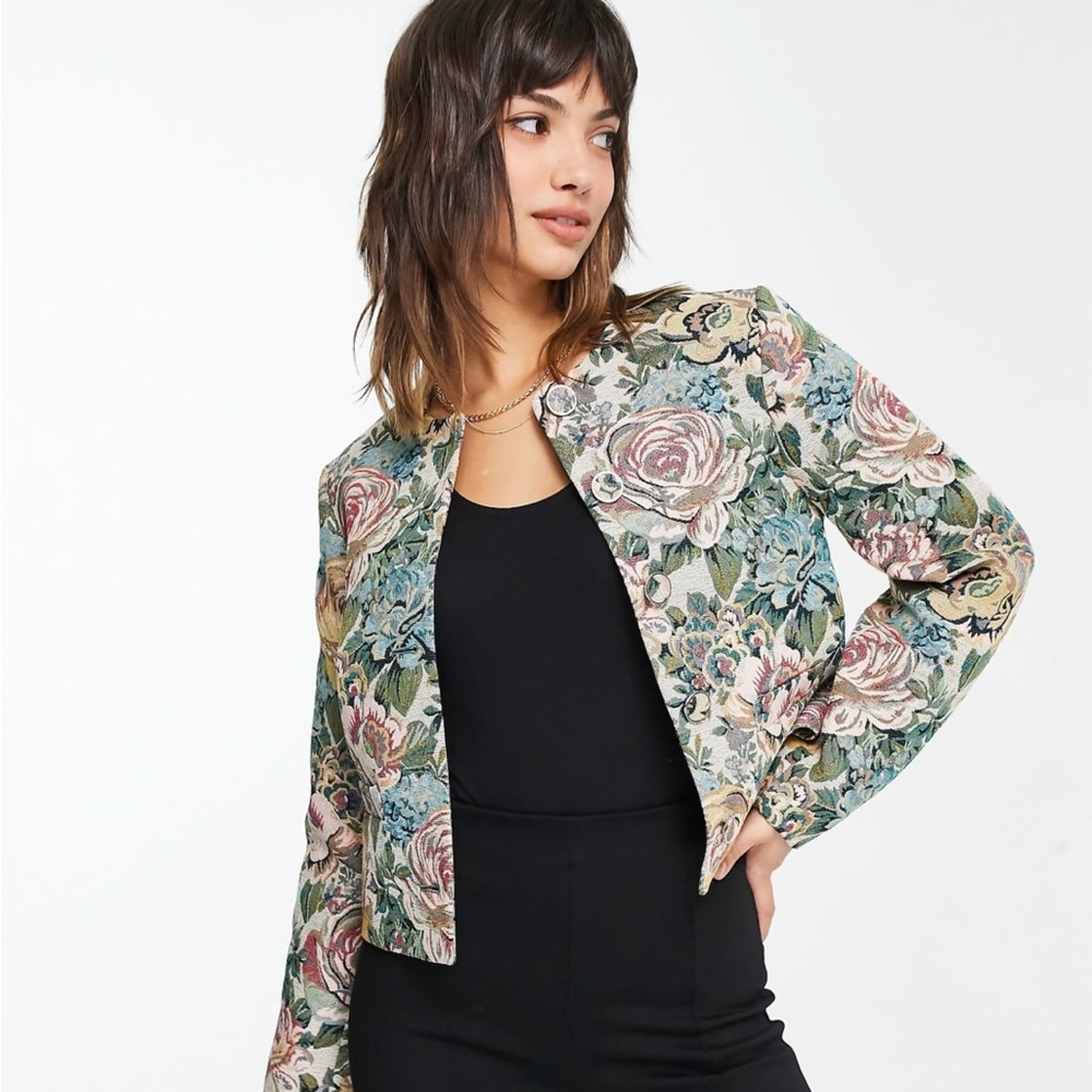 &Other Stories Fitted Jacquard Floral Vintage Cropped Suit Jacket - NWT - Picture 6 of 15